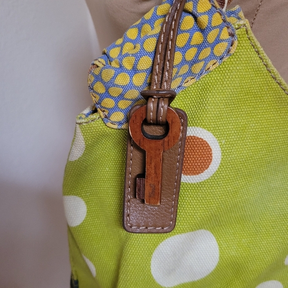 Fossil Green Floral Boho Purse with Braided Handles - Picture 3 of 11